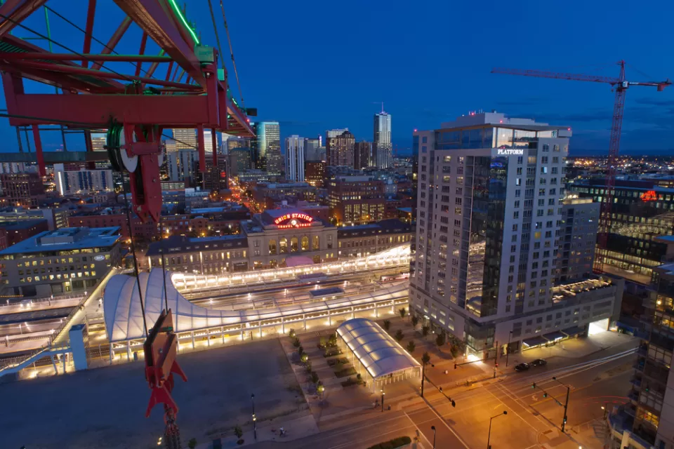 Image of transit oriented development around Union Station in Denver.